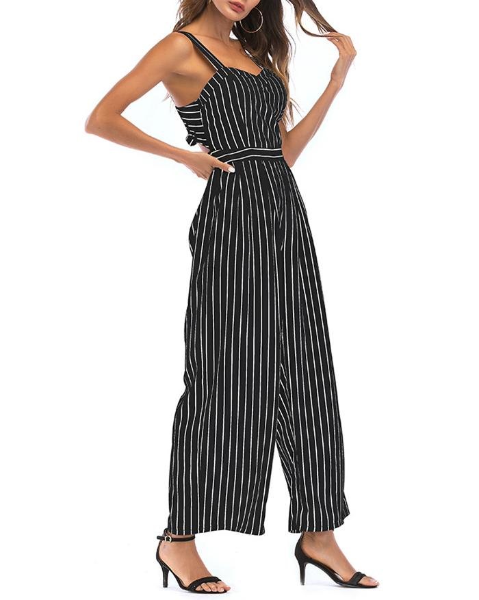 EMMIOL Bandeau Sling Stripe Waist Wide Leg Jumpsuit
