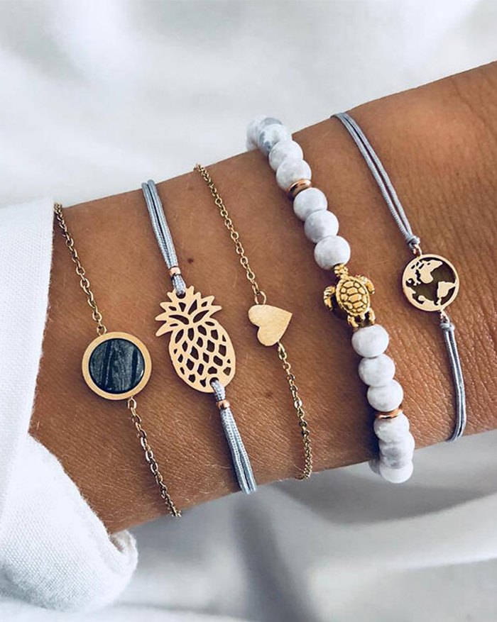 EMMIOL Pulsera de cuentas de tortuga de corazón de piña de 5 piezas