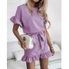 EMMIOL Vestido casual con cinturón exterior de manga corta con volantes