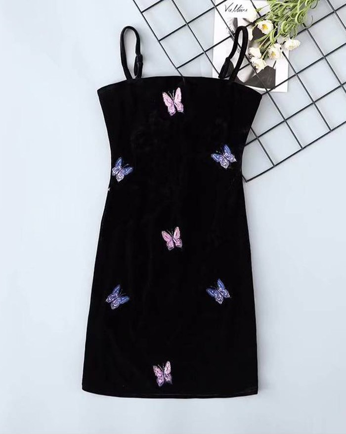 EMMIOL Black Butterfly Dress With Velvet Sling