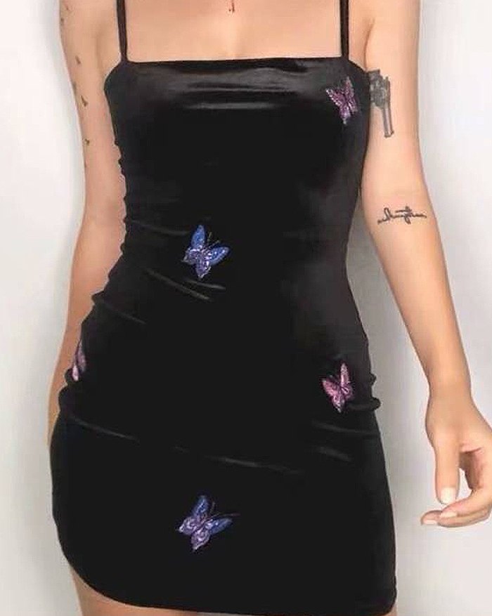 EMMIOL Black Butterfly Dress With Velvet Sling