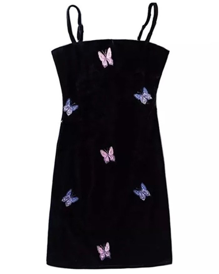EMMIOL Black Butterfly Dress With Velvet Sling