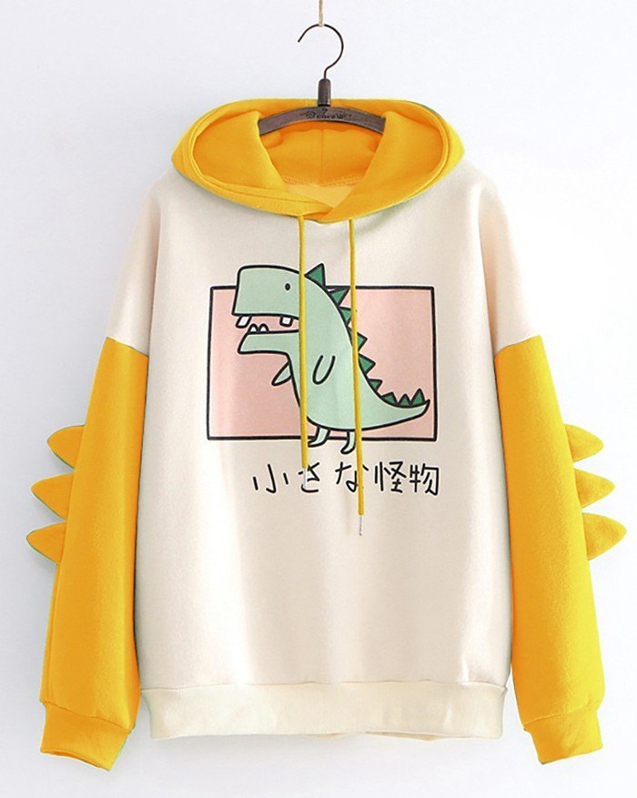 EMMIOL Dinosaurier Gestickt Farbe Langarm-Kapuzenpullover Liebe