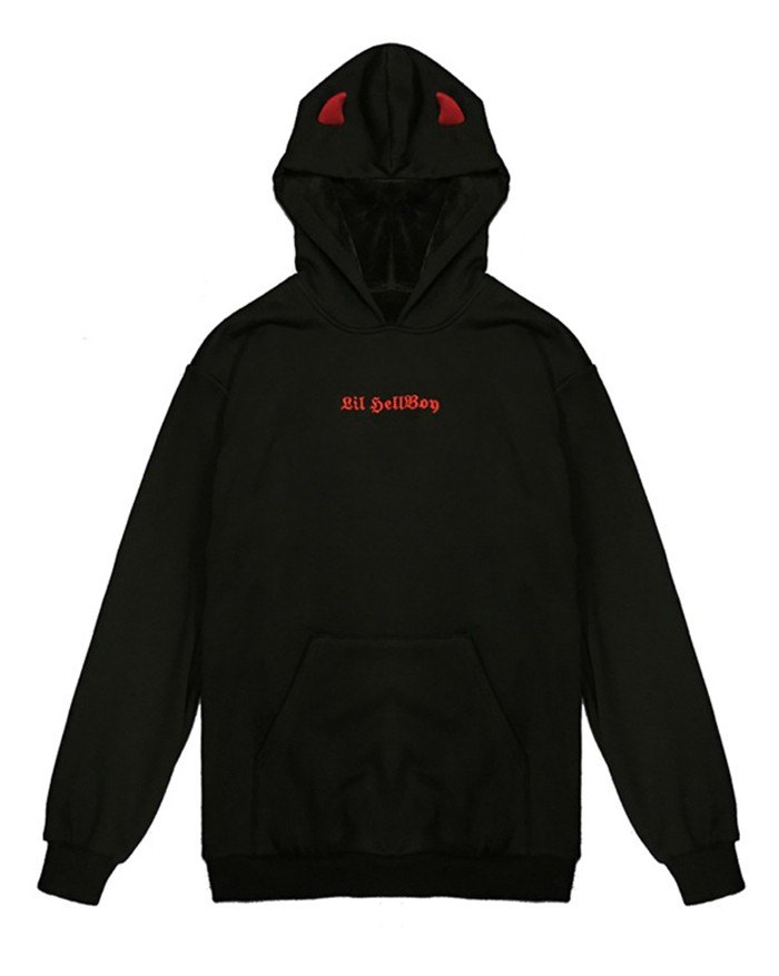 2020 Devil Horn Loose Long Sleeve Hoodie Black S In Hoodies