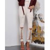 EMMIOL Casual Leggings aus Wildleder mit hoher Taille und Schnallenriemen