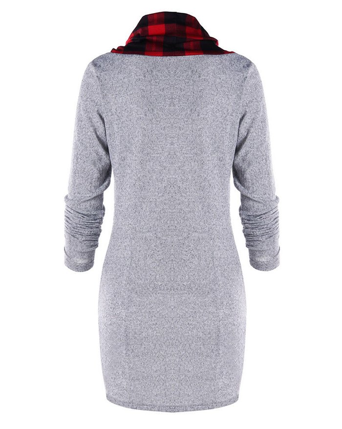 EMMIOL Vestido tipo sudadera tipo túnica con cuello vuelto y cordón a cuadros