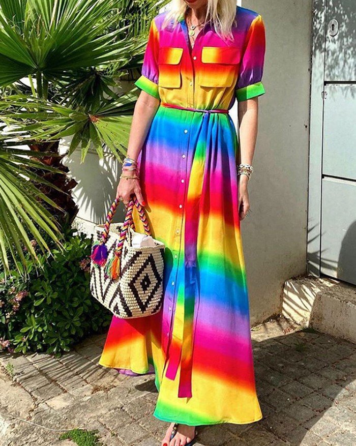 EMMIOL Farbblock Mode farbiges gestreiftes Kleid