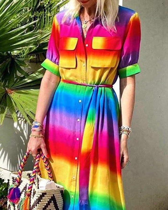 EMMIOL Farbblock Mode farbiges gestreiftes Kleid