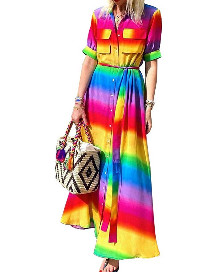 EMMIOL Farbblock Mode farbiges gestreiftes Kleid