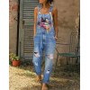 EMMIOL Lip Print Ripped Denim Rompers Suspenders Jumpsuits