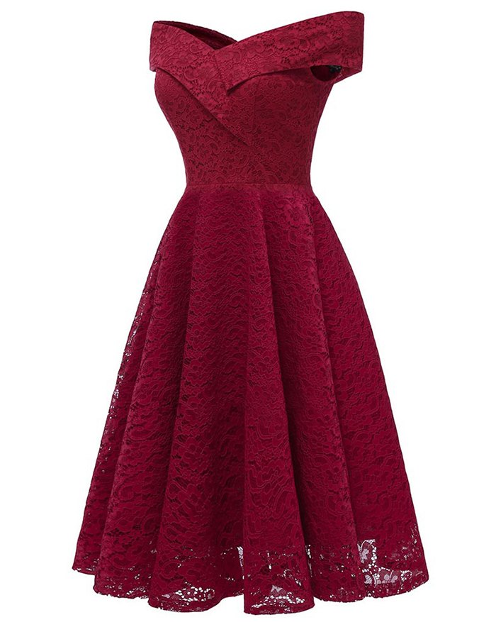 EMMIOL Vestido de fiesta con hombros descubiertos y encaje