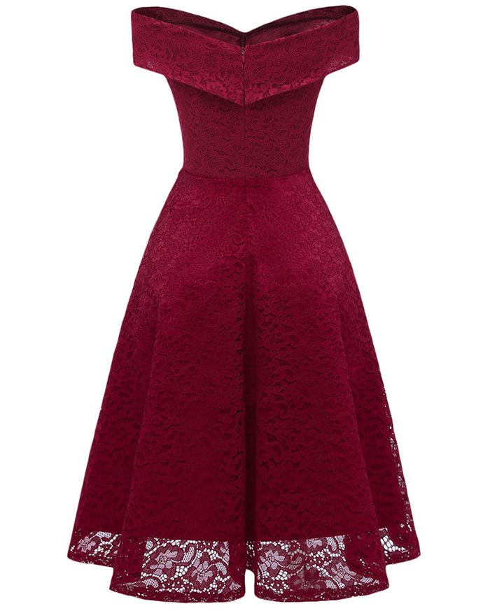 EMMIOL Vestido de fiesta con hombros descubiertos y encaje