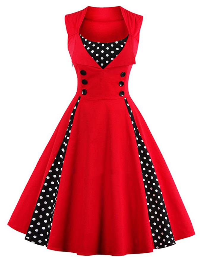 EMMIOL Vestido de graduación vintage estilo rockabilly swing midi de lunares