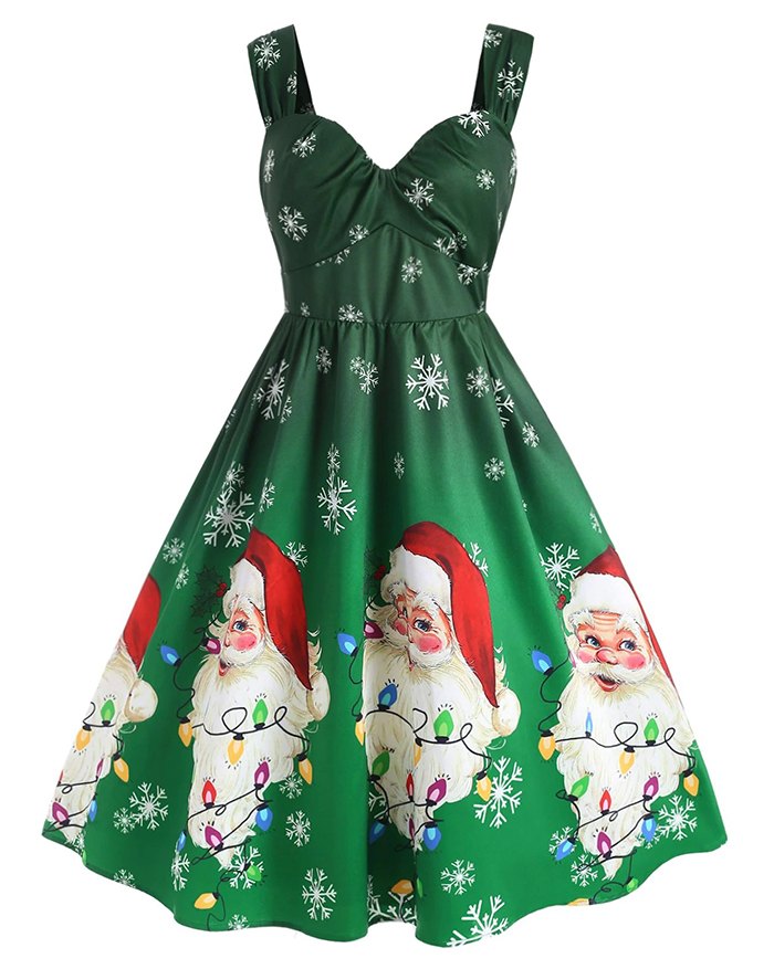EMMIOL Plus Size Christmas Santa Claus Snowflake A Line Retro Dress