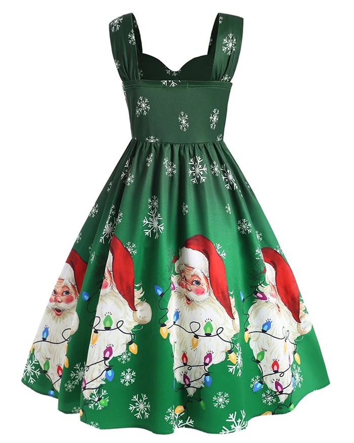 EMMIOL Plus Size Christmas Santa Claus Snowflake A Line Retro Dress