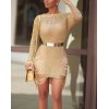 EMMIOL Metallic Gold Cutout Transparent Wolle Minikleid