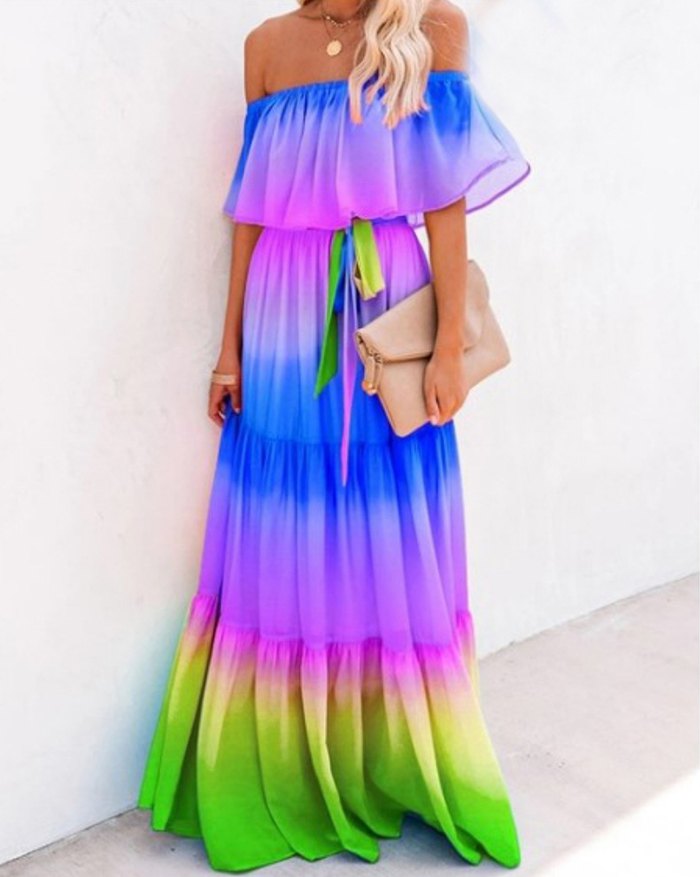 EMMIOL Rainbow Skies Off The Shoulder Tiered Maxikleid