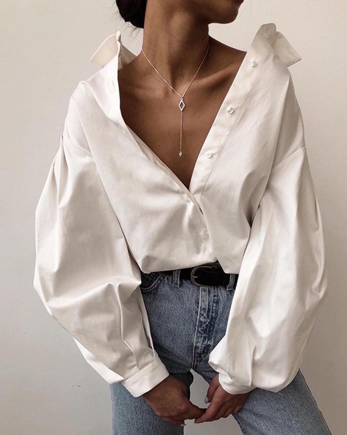 EMMIOL Camicia ampia a maniche lunghe con lanterna