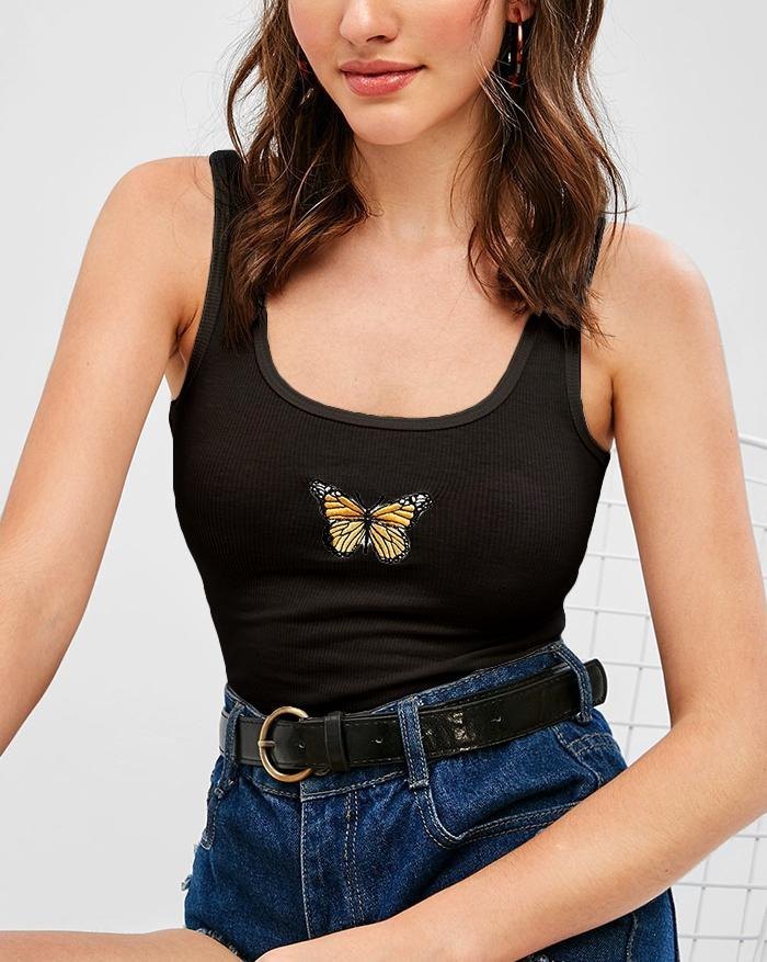 EMMIOL Butterfly Ribbed Knit Tank Top