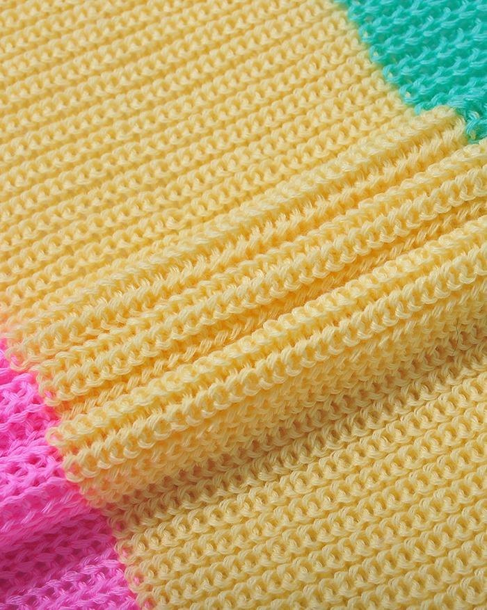 EMMIOL Regenbogen Streifen lange Strickjacke