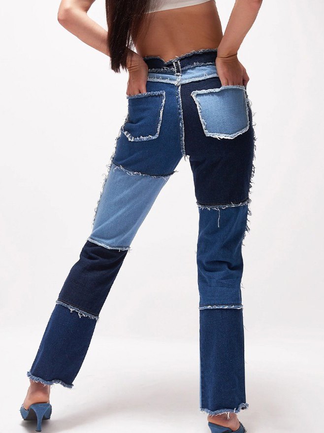 EMMIOL Patchwork Denim Boyfriend Jeans