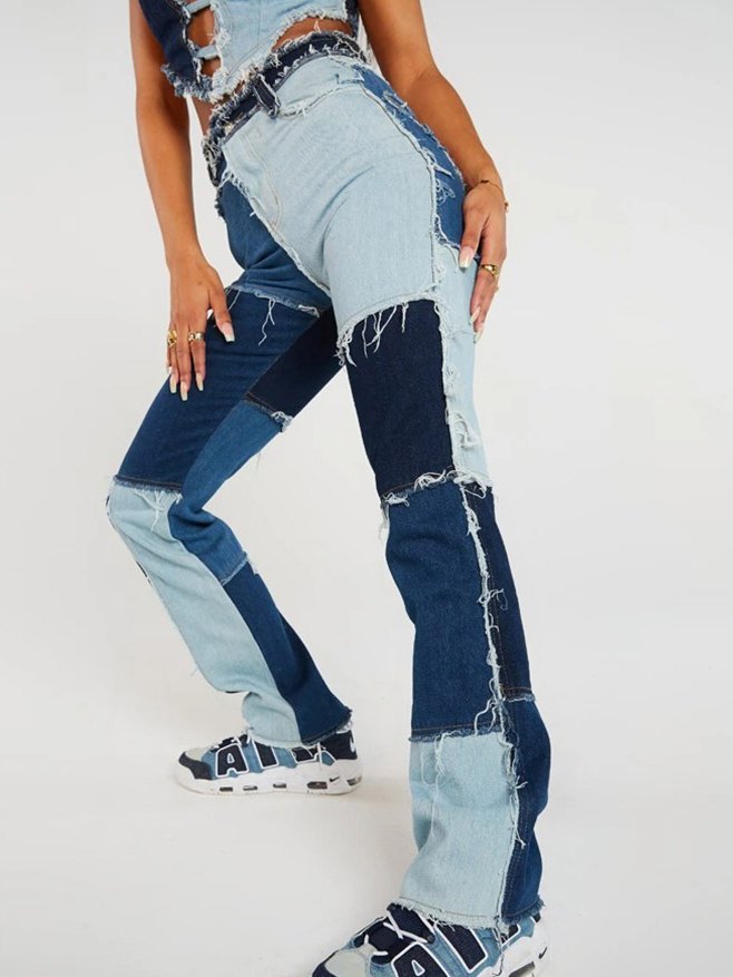 EMMIOL Patchwork Denim Boyfriend Jeans