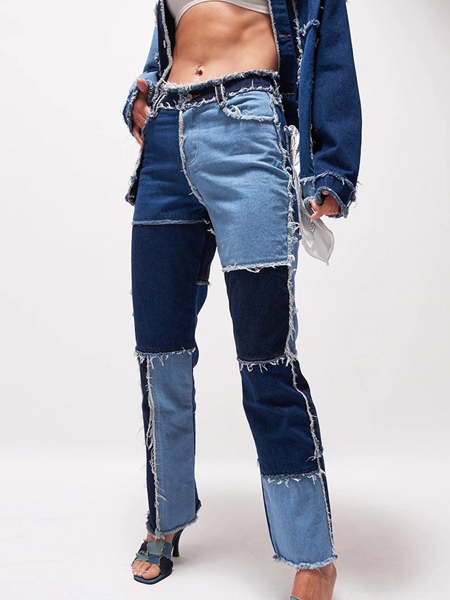 EMMIOL Patchwork Denim Boyfriend Jeans