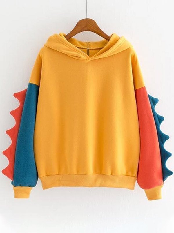 EMMIOL Dinosaur Color Block Long Sleeve Hoodie