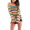 EMMIOL Rainbow Stripe knit Trumpet Sleeve Cutout Sweater