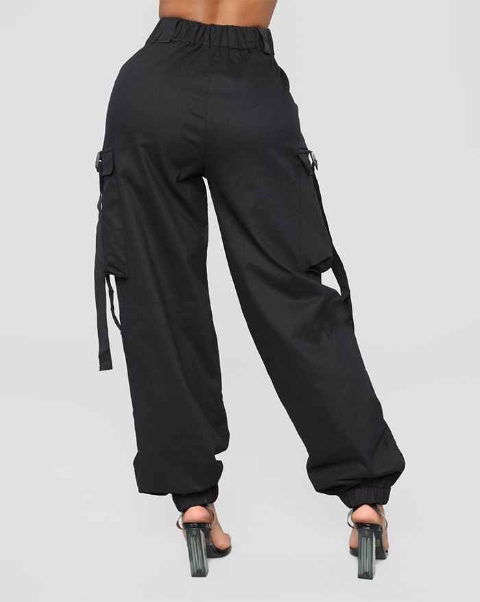 EMMIOL Mid-high Waist Zipper Pockets Cargo Pant