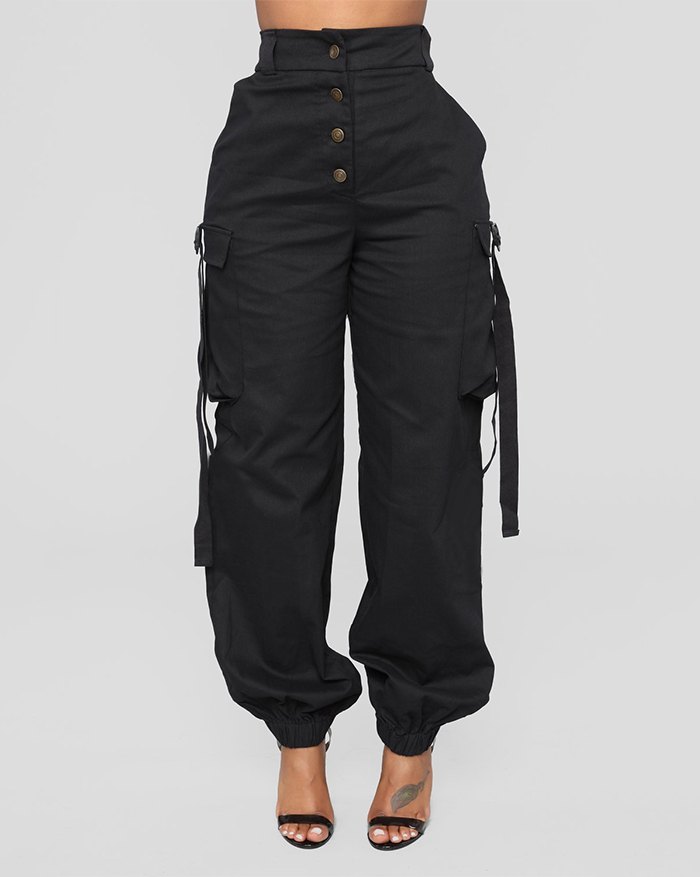 EMMIOL Mid-high Waist Zipper Pockets Cargo Pant