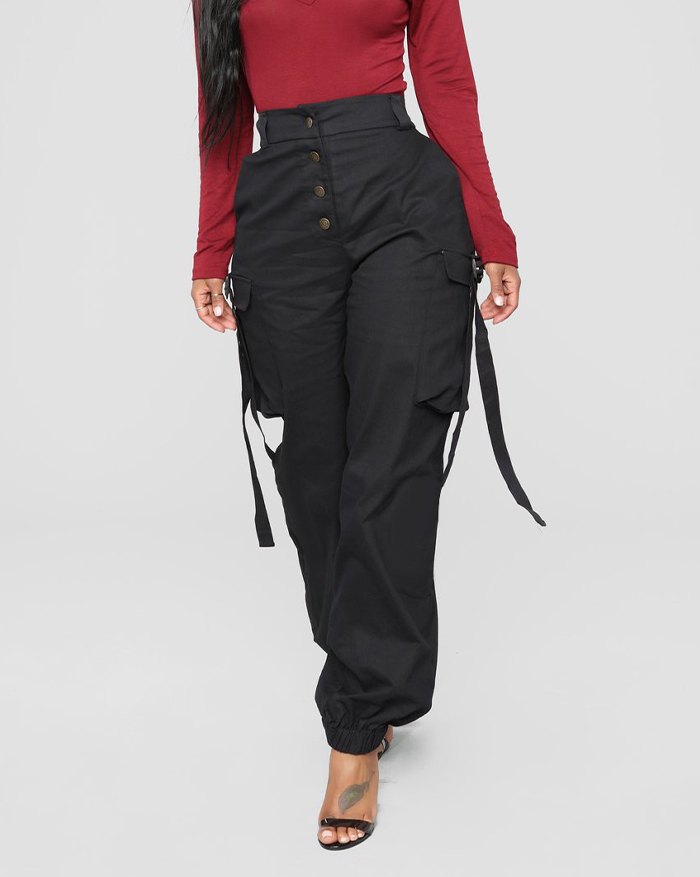 EMMIOL Mid-high Waist Zipper Pockets Cargo Pant