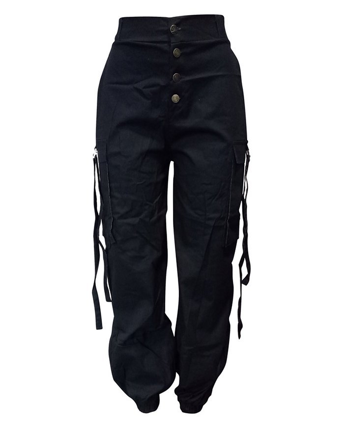 EMMIOL Mid-high Waist Zipper Pockets Cargo Pant
