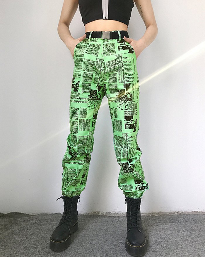 EMMIOL Newspaper Print Tapered Casual Pant