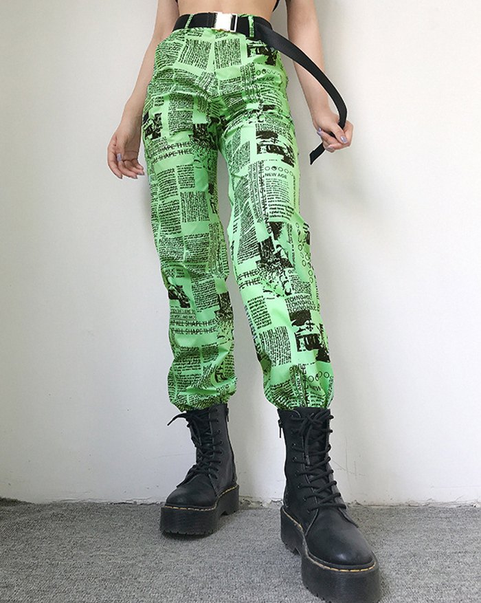 EMMIOL Newspaper Print Tapered Casual Pant