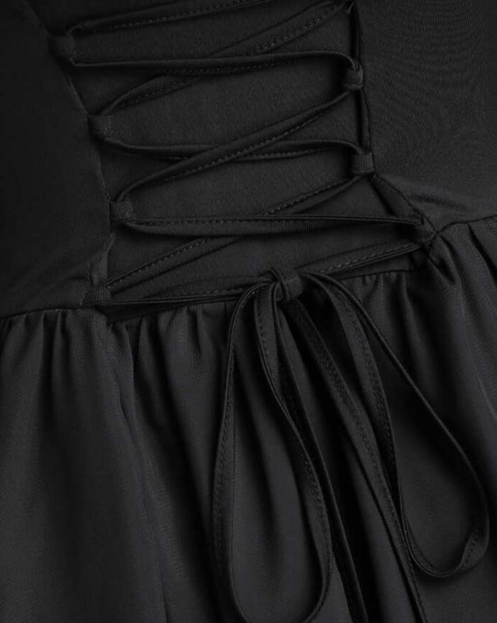 EMMIOL Flare Sleeve Off Shoulder Black Gothic Mini Dress