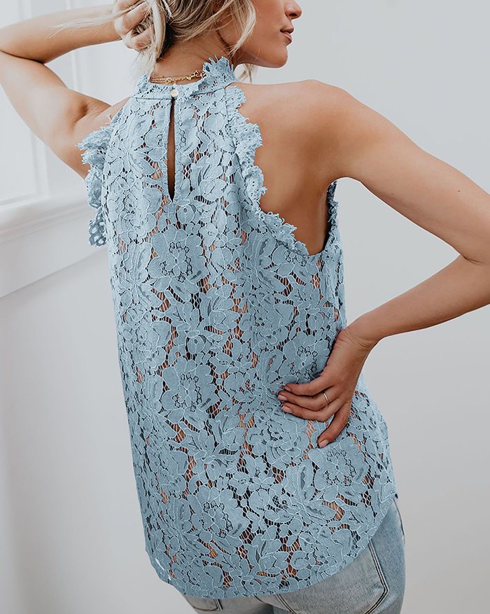EMMIOL Hollow Sleeveless Lace Blouse Shirt