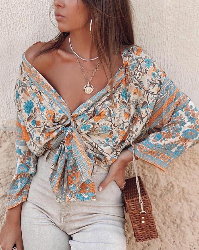 EMMIOL Blusa bohemia con estampado floral