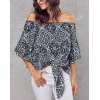 EMMIOL Camisa blusa anudada con hombros descubiertos y estampado de estrellas a rayas