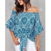 EMMIOL Camisa blusa anudada con hombros descubiertos y estampado de estrellas a rayas