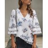 EMMIOL Blusa con cuello en V y mangas abullonadas de gasa de malla floral