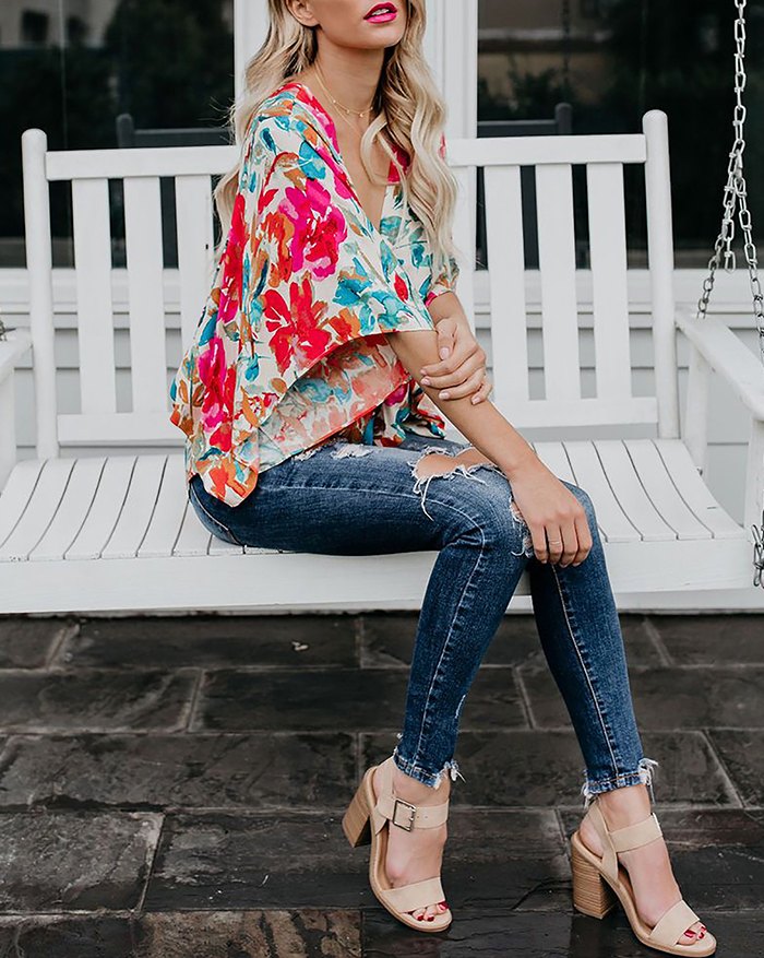 EMMIOL Batwing Sleeve Loose Print Blouse&Shirt