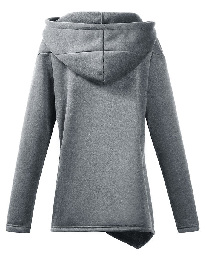 EMMIOL Diagonal Zipper Pocket Asymmetrical Hem Hoodie
