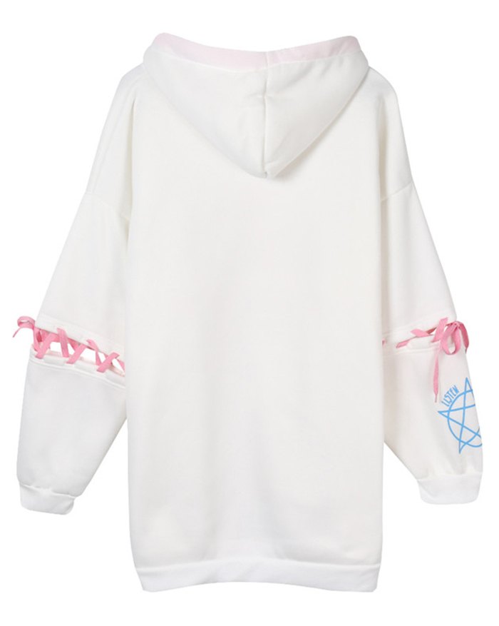 EMMIOL Sudadera con capucha y mangas con cordones y estampado de conejo
