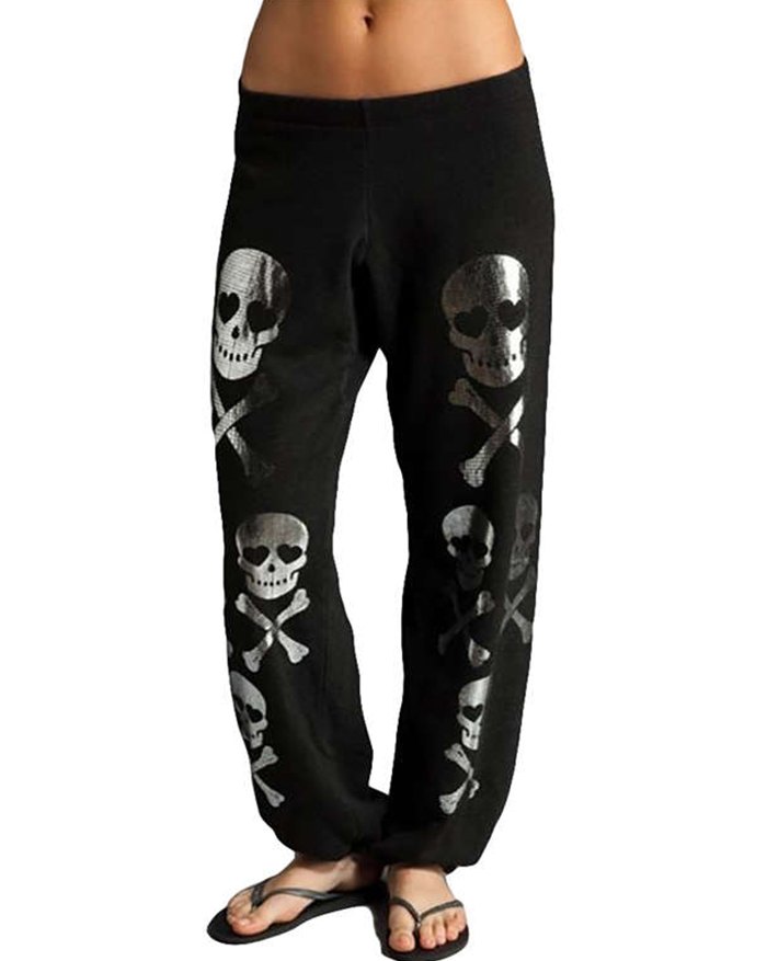 EMMIOL Pantalón cónico holgado con estampado de calavera de cintura media alta