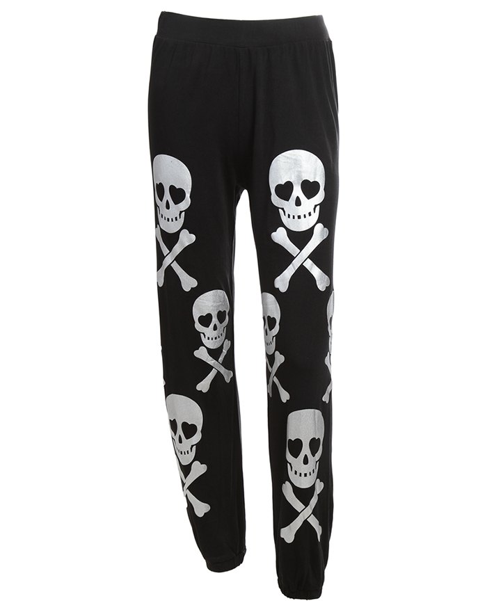 EMMIOL Pantalón cónico holgado con estampado de calavera de cintura media alta