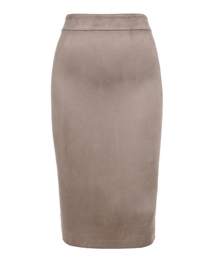 EMMIOL Bodycon-Rock aus Wildlederimitat mit hoher Taille