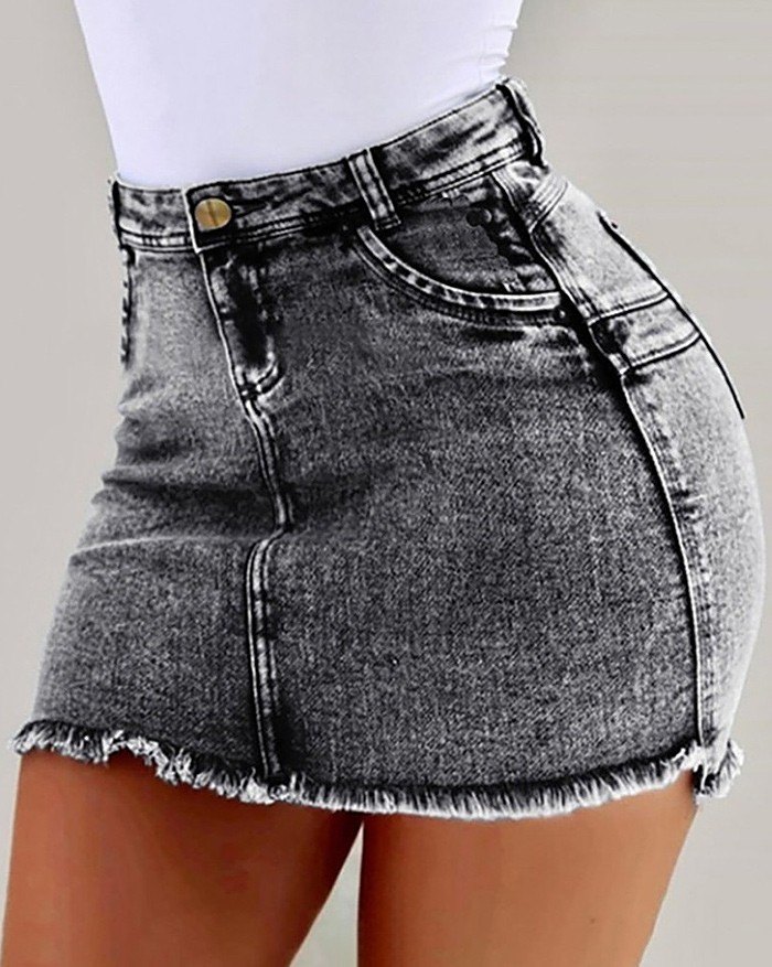 EMMIOL High Waist Denim Mini Skirt