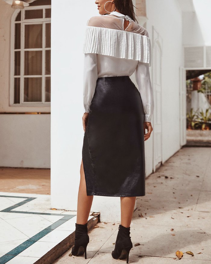 EMMIOL Falda asimétrica de pu con aberturas laterales