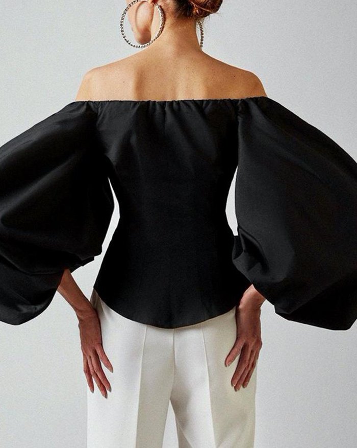 blusa negra manga farol